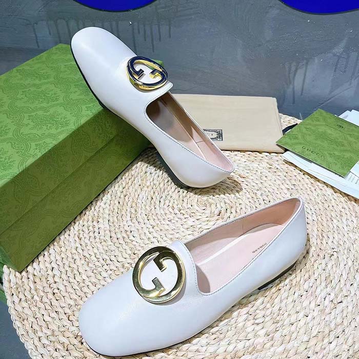 G*u*i women gg blonde ballet flat white round interlocking g leather