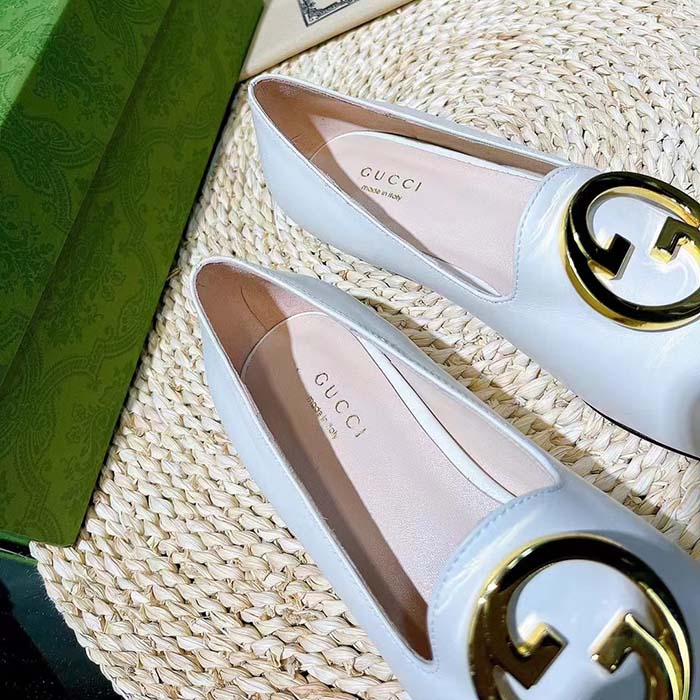 G*u*i women gg blonde ballet flat white round interlocking g leather