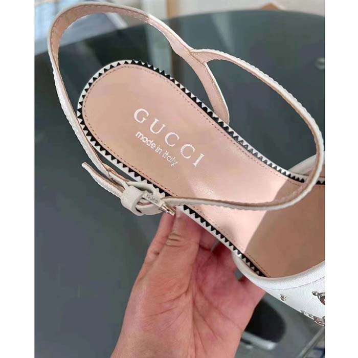G*u*i women gg interlocking g studs sandal white leather mid 8 cm heel