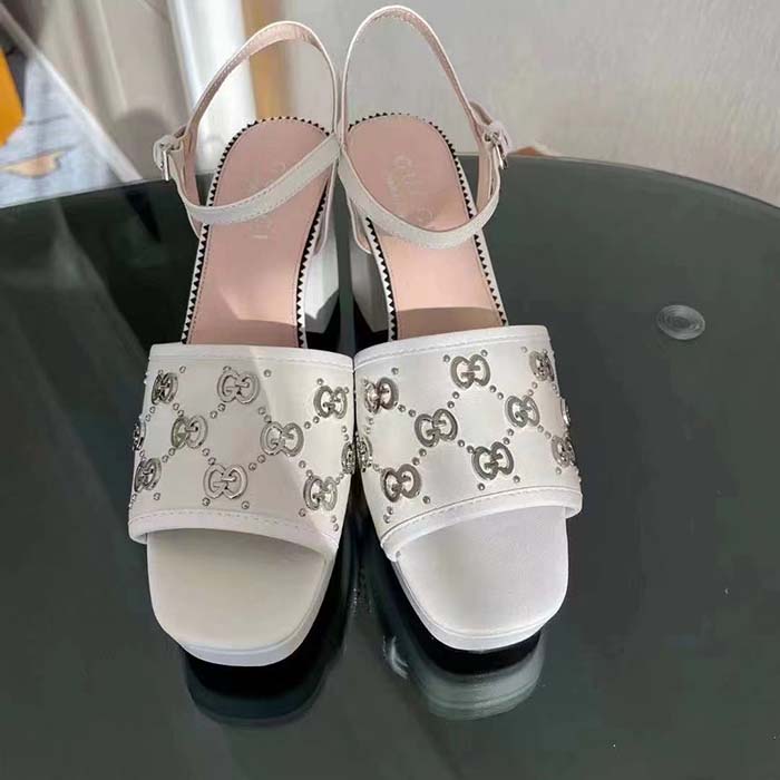G*u*i women gg interlocking g studs sandal white leather mid 8 cm heel