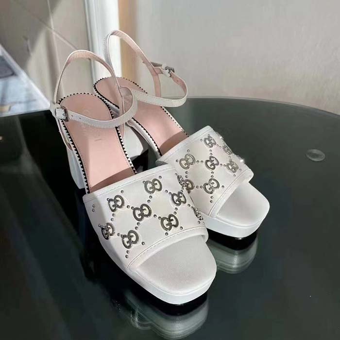 G*u*i women gg interlocking g studs sandal white leather mid 8 cm heel