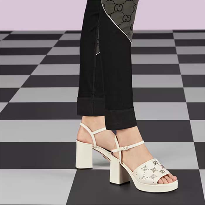 G*u*i women gg interlocking g studs sandal white leather mid 8 cm heel