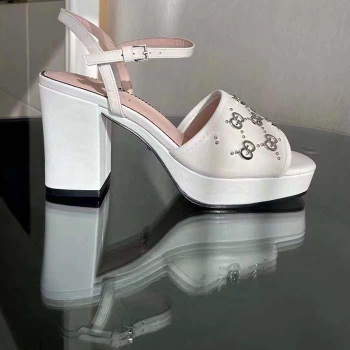 G*u*i women gg interlocking g studs sandal white leather mid 8 cm heel