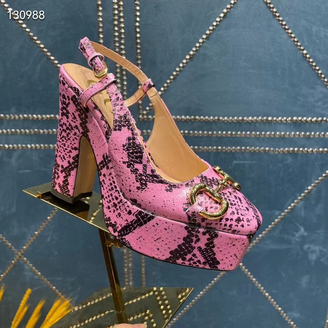 G*u*i women gg python print high heel pump horsebit leather sole 12 cm heel