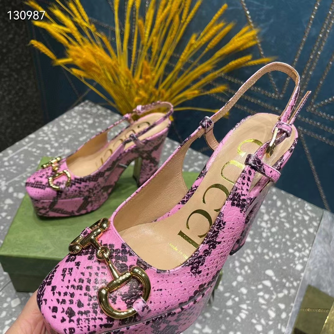 G*u*i women gg python print high heel pump horsebit leather sole 12 cm heel