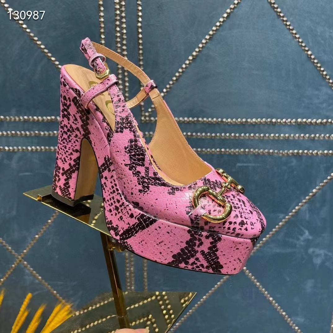 G*u*i women gg python print high heel pump horsebit leather sole 12 cm heel