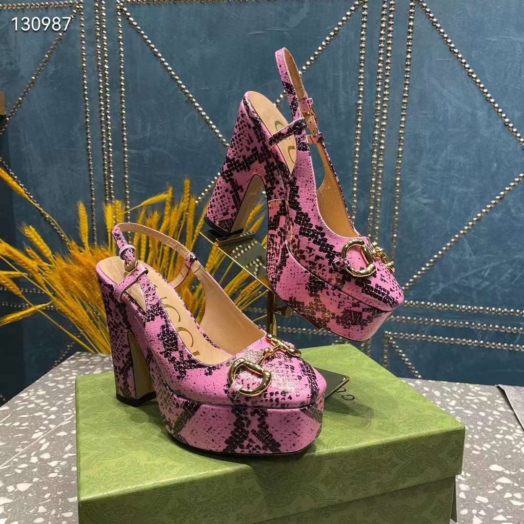 G*u*i women gg python print high heel pump horsebit leather sole 12 cm heel