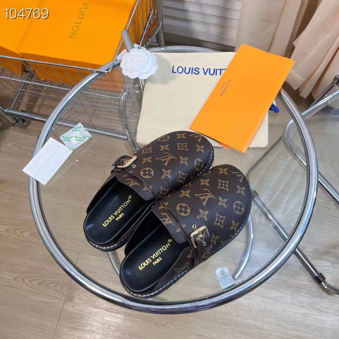 Louis Vuitton LV Unisex Cosy Flat Comfort Clog Cacao Brown Patent Monogram Canvas