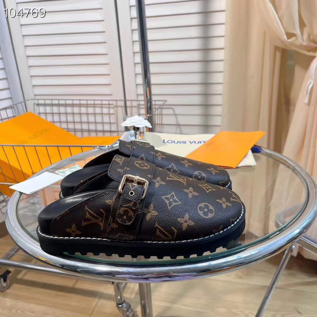 Louis Vuitton LV Unisex Cosy Flat Comfort Clog Cacao Brown Patent Monogram Canvas