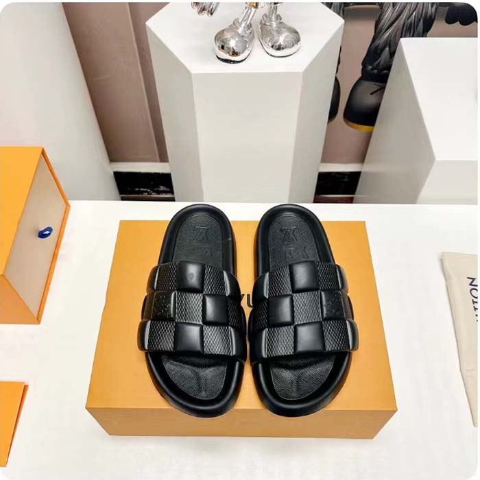 Louis Vuitton LV Unisex Waterfront Mule Black Maxi Damier Rubber Waterproof Rubber