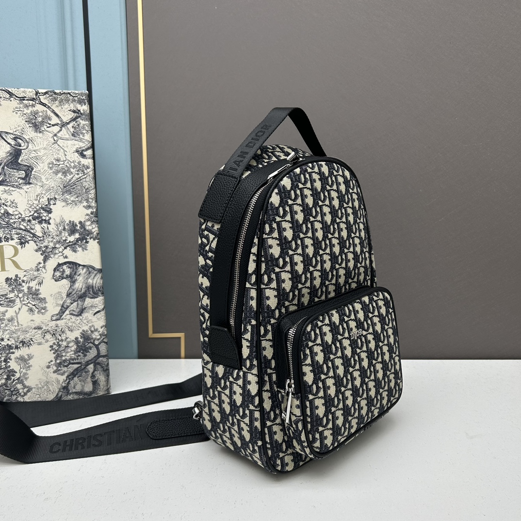 Dior Unisex CD Mini Rider Sling Bag Beige Black Dior Oblique Jacquard