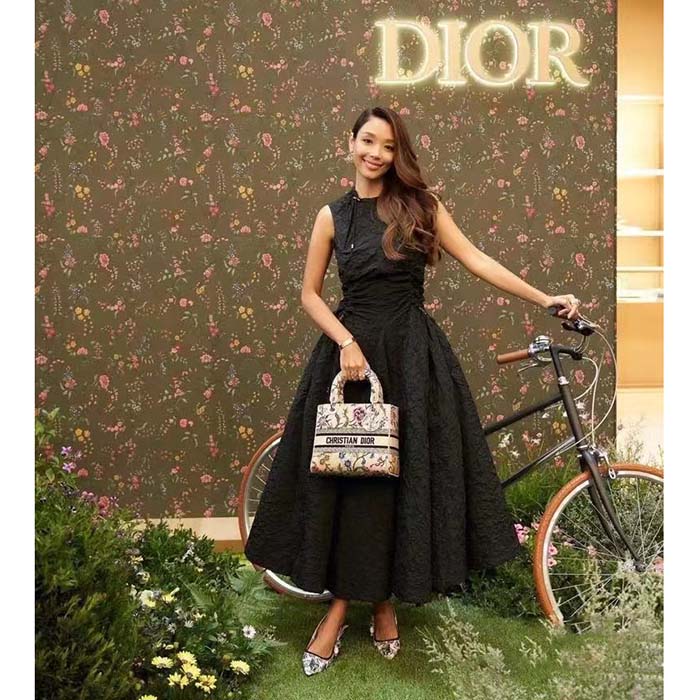 Dior Women CD Medium Lady D-Lite Bag Multicolor Raffia Embroidered Petites Fleurs
