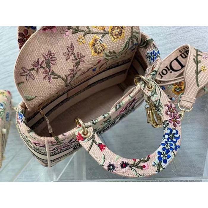 Dior Women CD Medium Lady D-Lite Bag Multicolor Raffia Embroidered Petites Fleurs