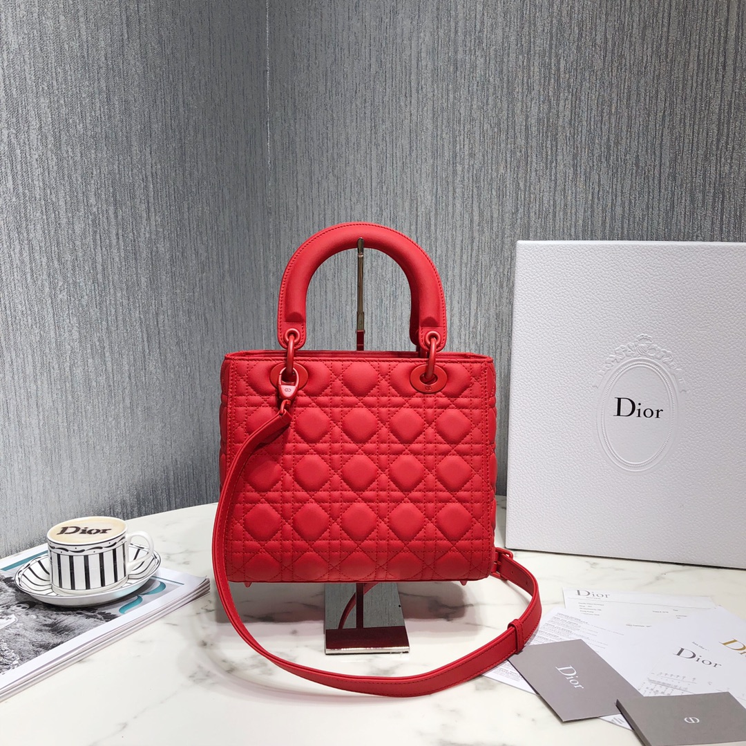 Dior Women CD Medium Lady Dior Bag Cherry Red Cannage Lambskin