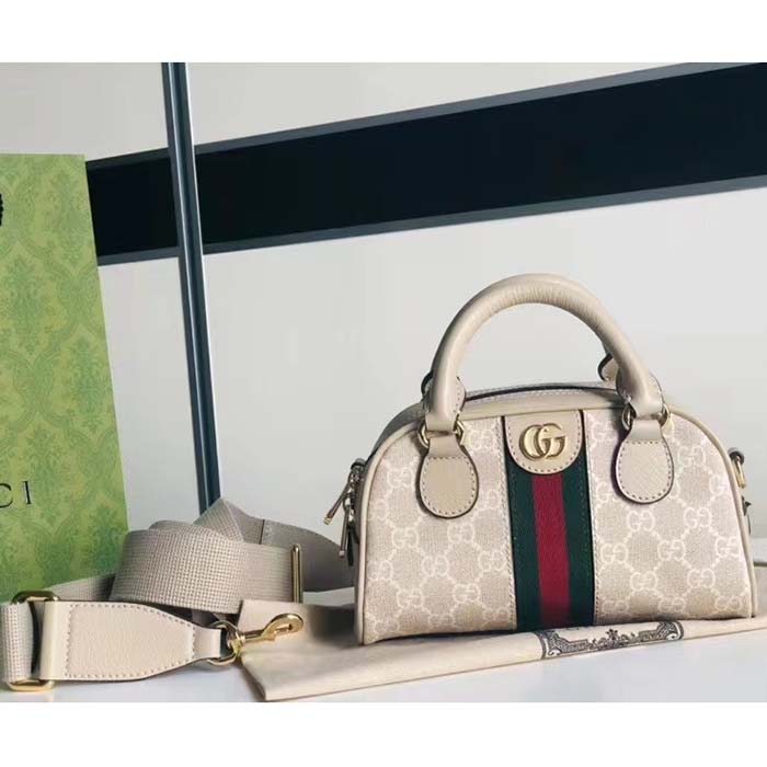 G*u*i gg unisex ophidia mini gg top handle bag beige white supreme canvas