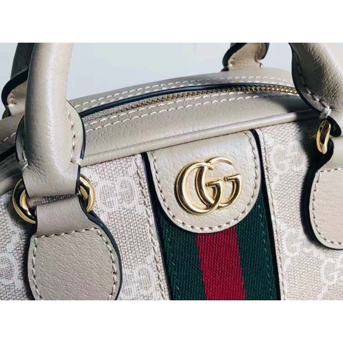 G*u*i gg unisex ophidia mini gg top handle bag beige white supreme canvas