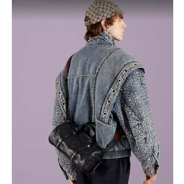 G*u*i gg unisex small duffle bag tonal double g black leather