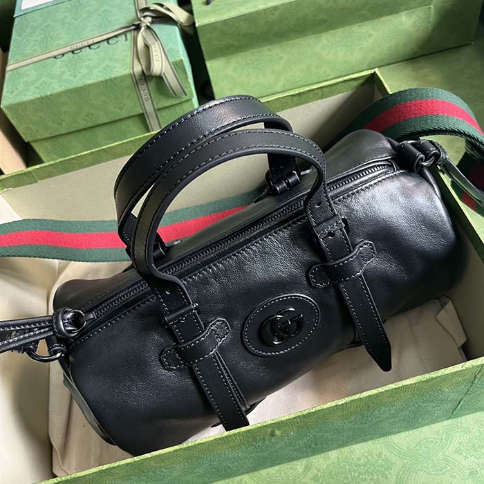 G*u*i gg unisex small duffle bag tonal double g black leather