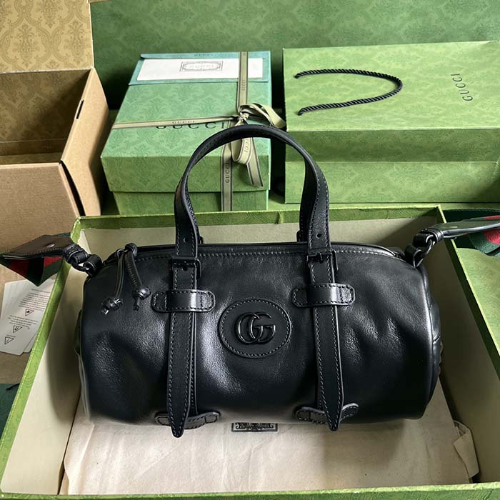 G*u*i gg unisex small duffle bag tonal double g black leather