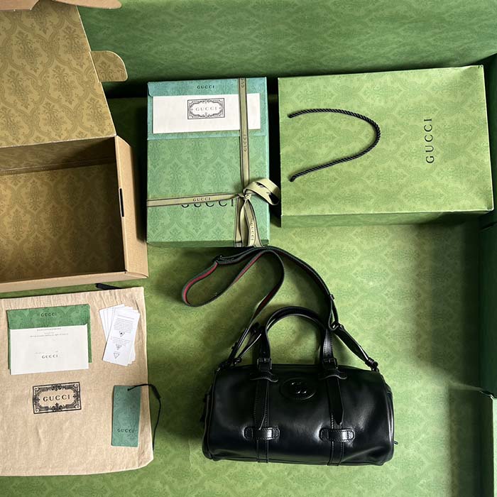 G*u*i gg unisex small duffle bag tonal double g black leather