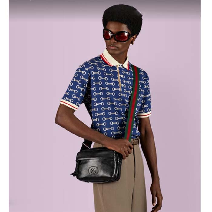 G*u*i gg unisex shoulder bag tonal double g black leather