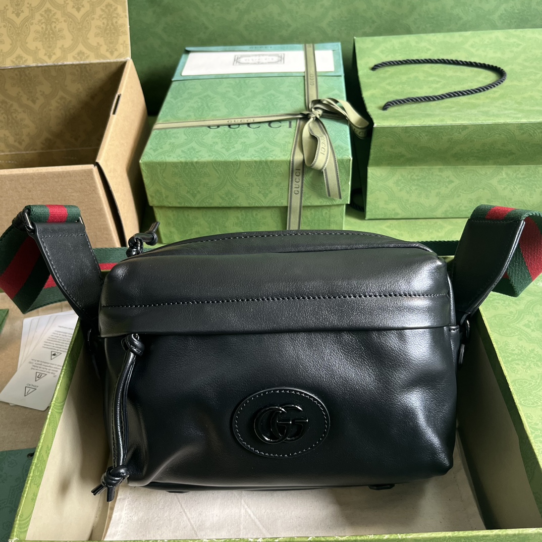 G*u*i gg unisex shoulder bag tonal double g black leather