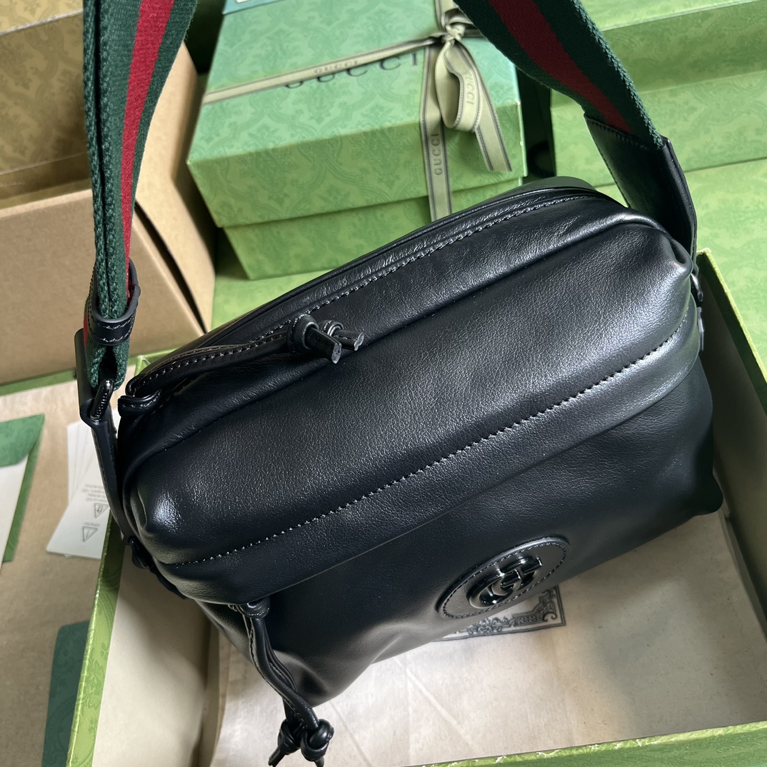 G*u*i gg unisex shoulder bag tonal double g black leather
