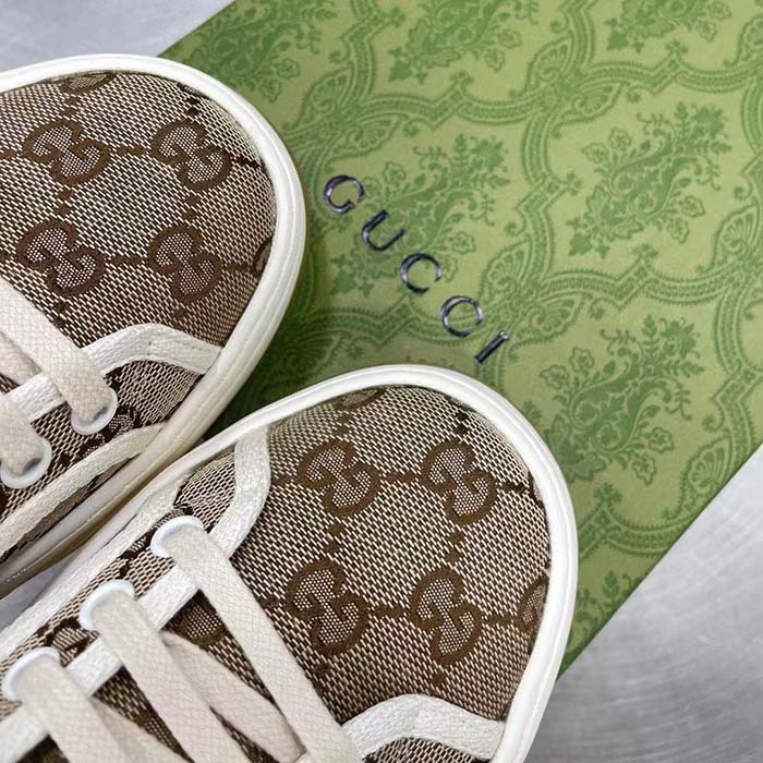 G*u*i gg women’s gg sneaker beige ebony original gg canvas flat 5 cm heel
