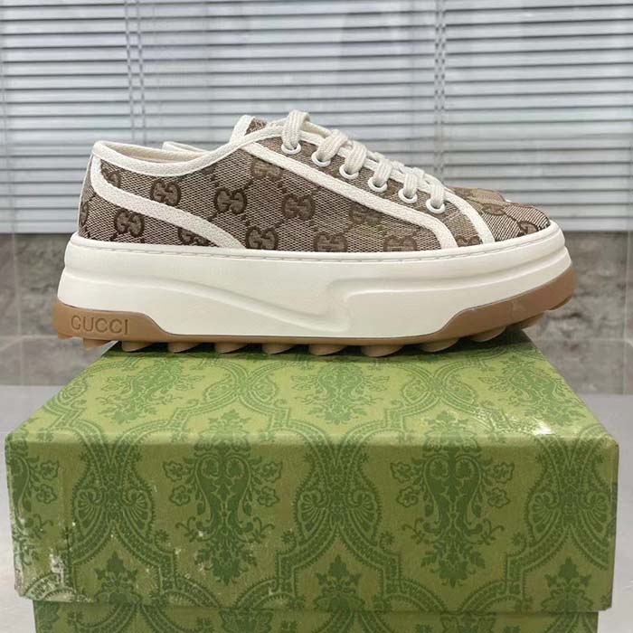 G*u*i gg women’s gg sneaker beige ebony original gg canvas flat 5 cm heel