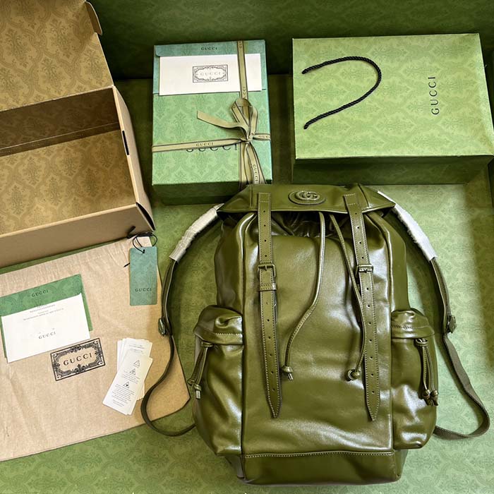 G*u*i unisex gg backpack tonal double g original gg canvas forest green leather