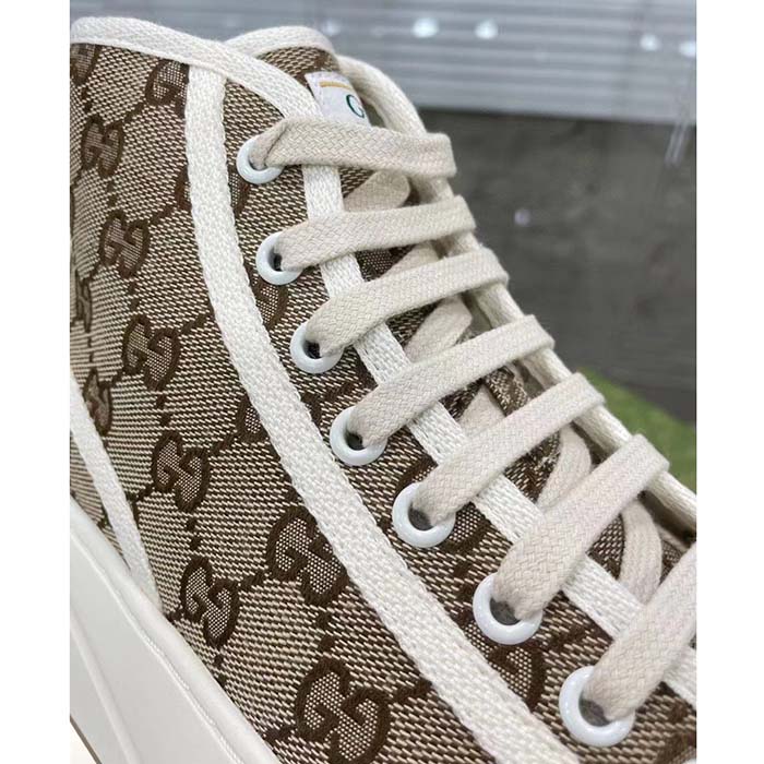 G*u*i unisex gg high top sneaker beige ebony original gg canvas flat interlocking g