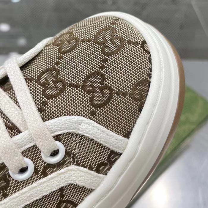 G*u*i unisex gg sneaker beige ebony original canvas flat interlocking g 5 cm heel