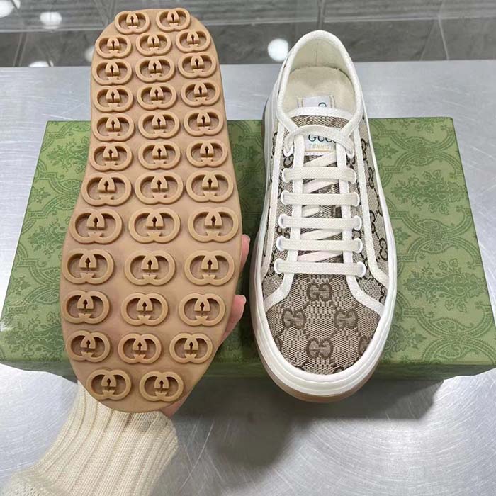 G*u*i unisex gg sneaker beige ebony original canvas flat interlocking g 5 cm heel