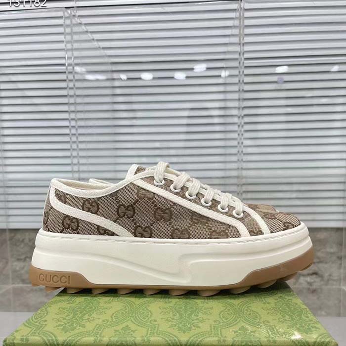 G*u*i unisex gg sneaker beige ebony original canvas flat interlocking g 5 cm heel
