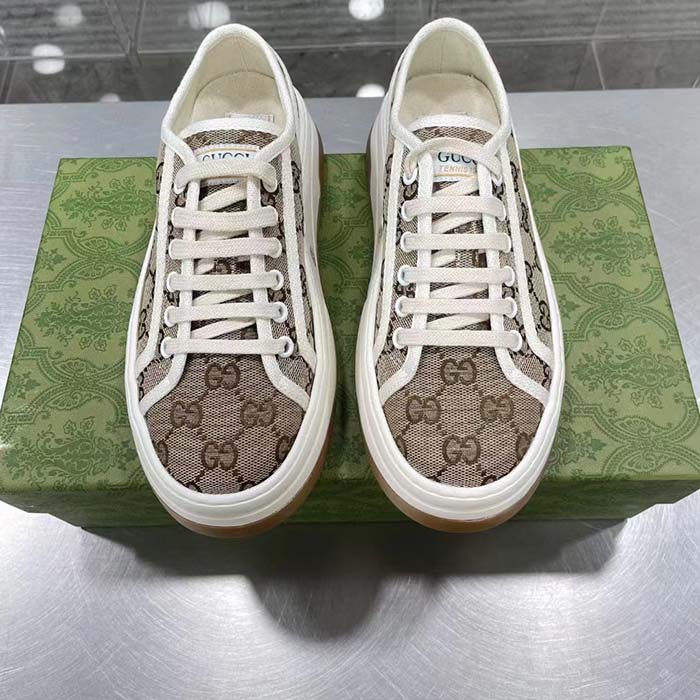 G*u*i unisex gg sneaker beige ebony original canvas flat interlocking g 5 cm heel