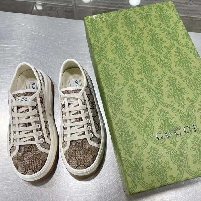G*u*i unisex gg sneaker beige ebony original canvas flat interlocking g 5 cm heel
