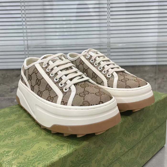 G*u*i unisex gg sneaker beige ebony original canvas flat interlocking g 5 cm heel