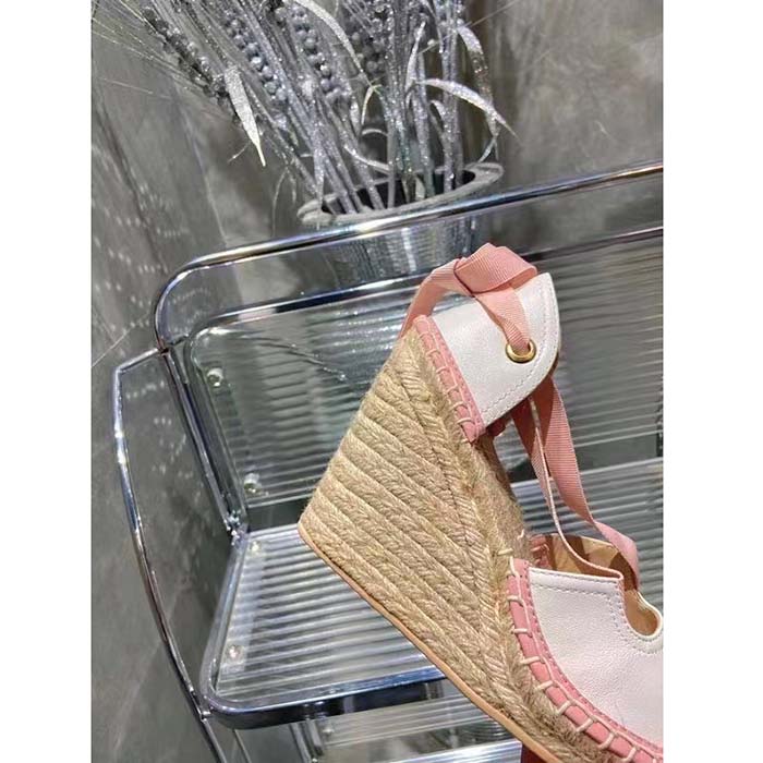 G*u*i women espadrille ribbon tie interlocking g embroidery white cotton canvas peep toe