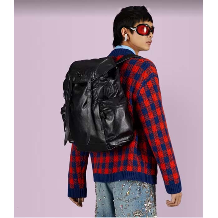 G*u*i unisex gg backpack tonal double g original gg canvas black leather