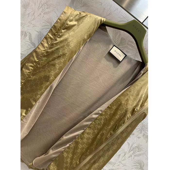 G*u*i men gg hooded jacket light camel gg nylon jacquard