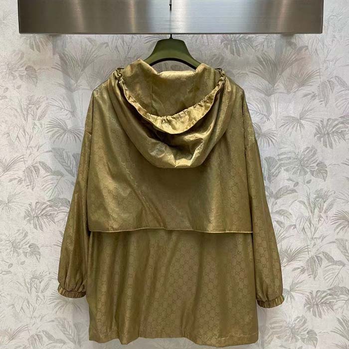 G*u*i men gg hooded jacket light camel gg nylon jacquard