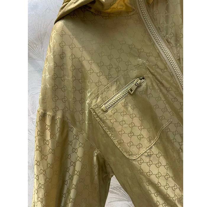 G*u*i men gg hooded jacket light camel gg nylon jacquard
