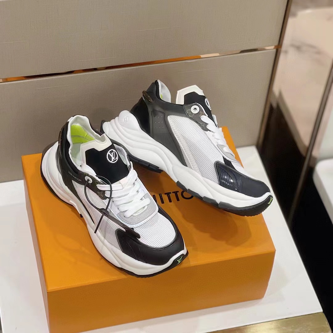 Louis Vuitton LV Unisex Run 55 Sneaker White Mix Materials Lifted Rubber Outsole