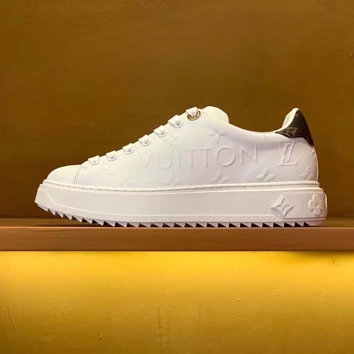 Louis Vuitton Women LV Time Out Sneaker White Debossed Calf Leather Recycled Monogram Nylon