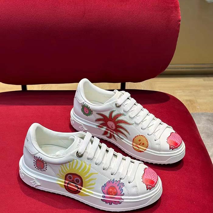 Louis Vuitton Women LV Time Out Sneaker White Printed Calf Leather Monogram Flowers