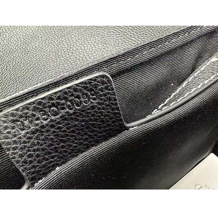 Dior Unisex CD Mini Saddle Bag Strap Black Grained Calfskin Flap Closure