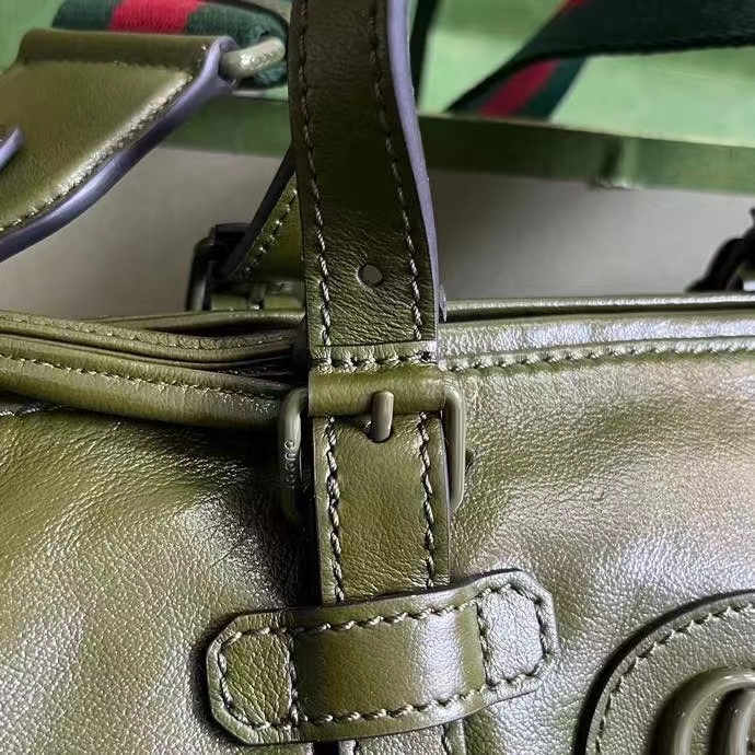 G*u*i gg unisex small duffle bag tonal double g forest green leather