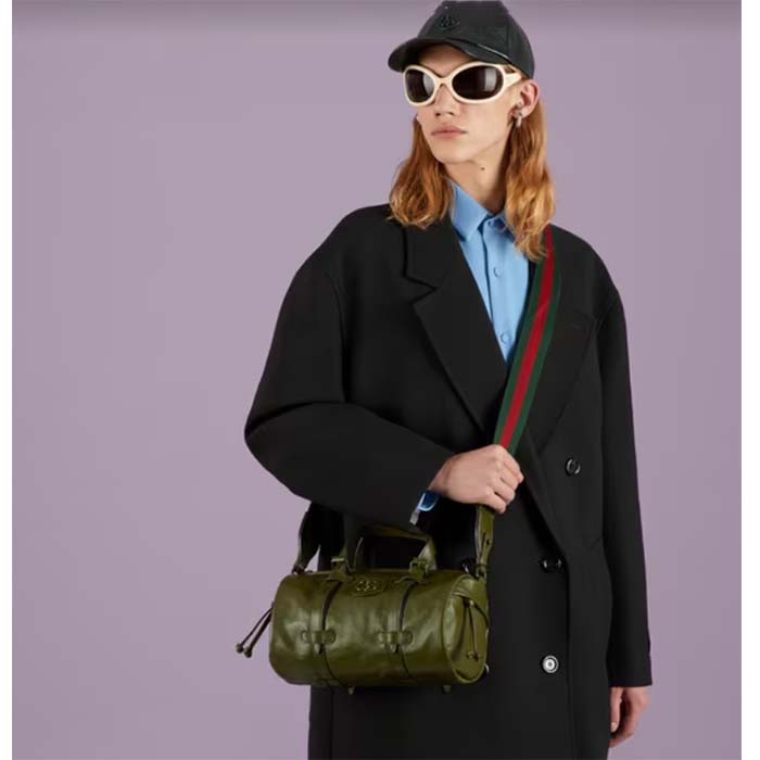 G*u*i gg unisex small duffle bag tonal double g forest green leather