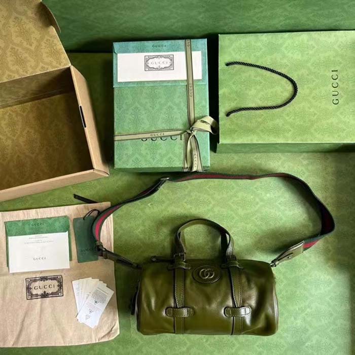G*u*i gg unisex small duffle bag tonal double g forest green leather