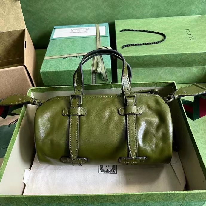 G*u*i gg unisex small duffle bag tonal double g forest green leather